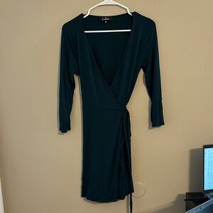 Lulu's Deep Green Long Sleeve Wrap Dress